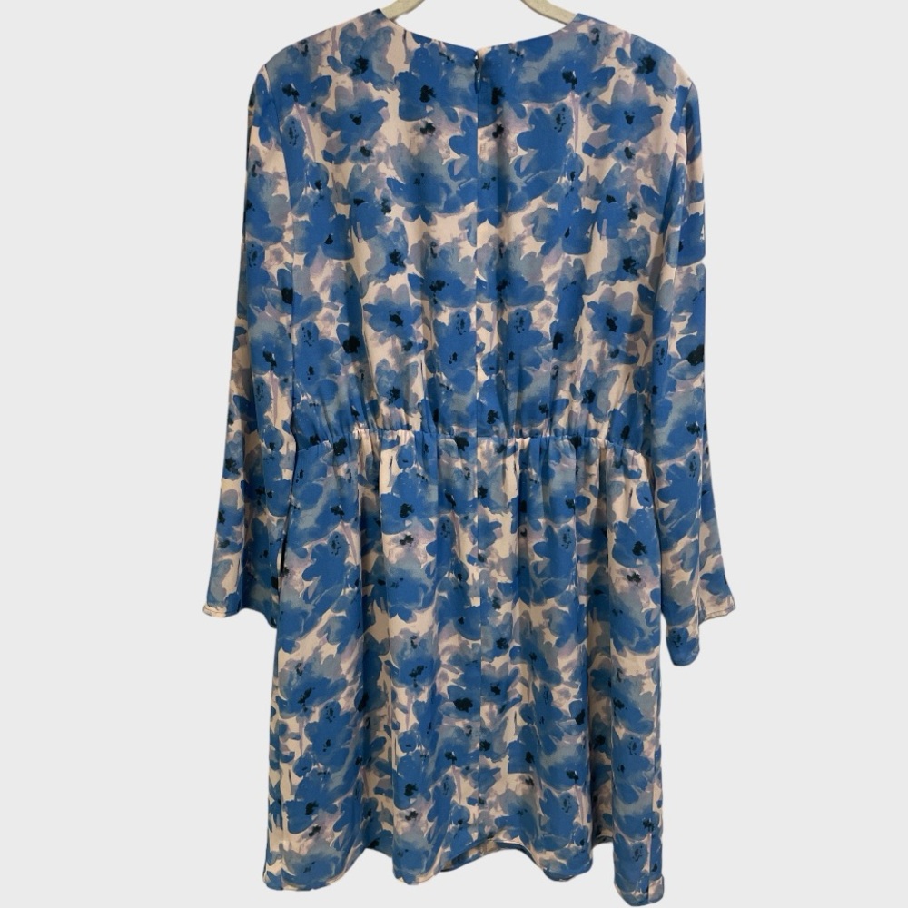 J Crew Factory Blue Floral Long Sleeve V Neck Dress Size 10 - Picture 9 of 13